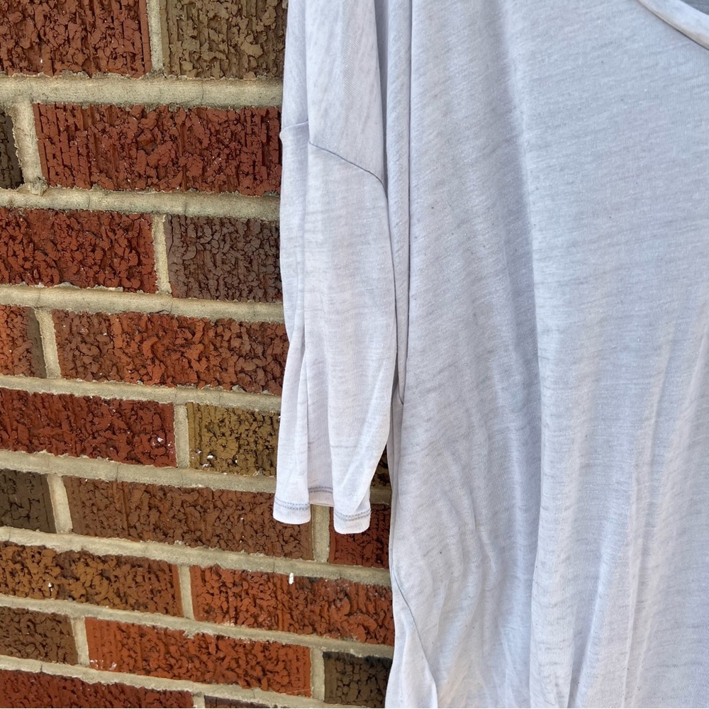 Express Gray White V Neck Long Sleeve Transparent Light Knit High Low Top - Picture 3 of 5